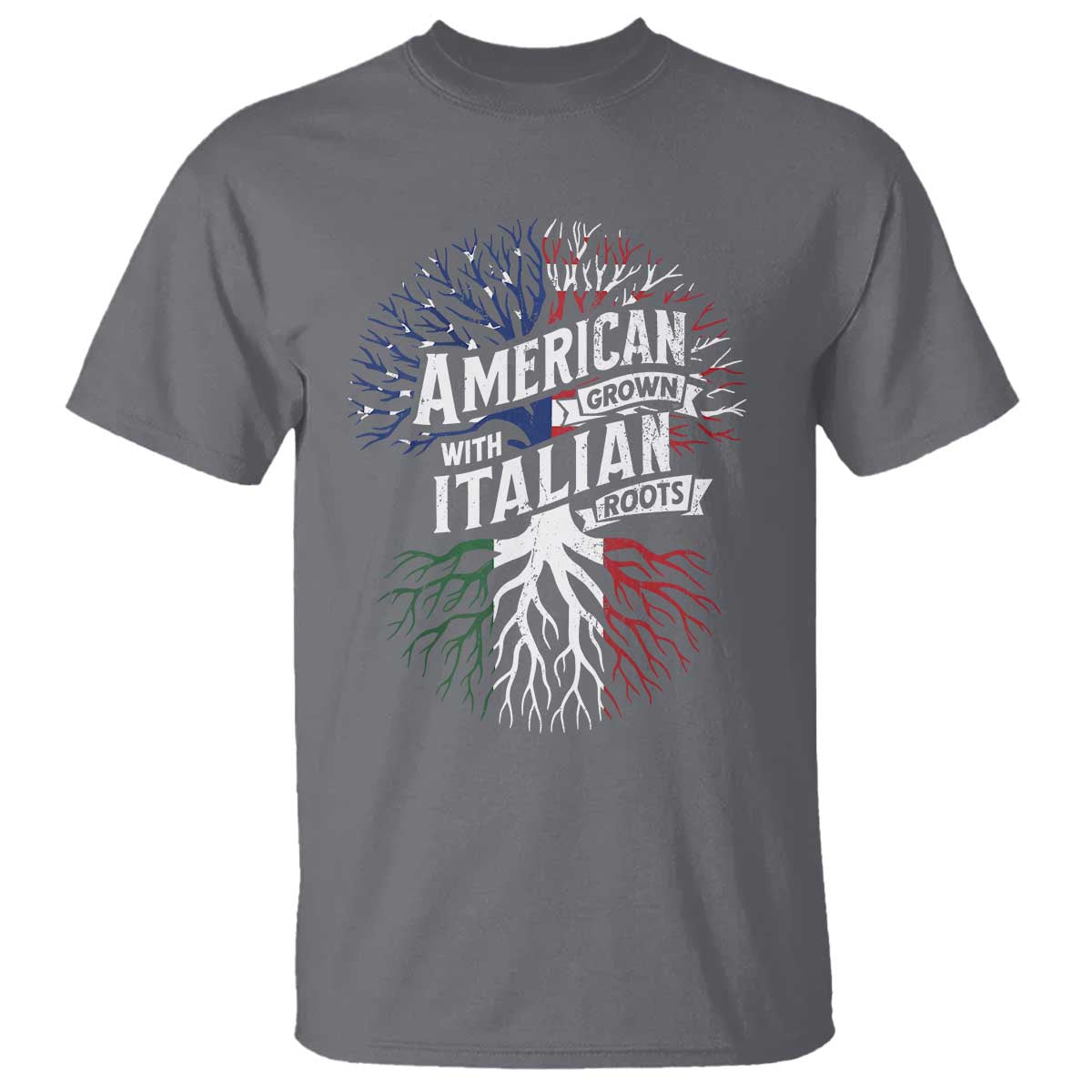 American Grown With Italian Roots T Shirt Family Tree Italy Flag TS11 Charcoal Print Your Wear