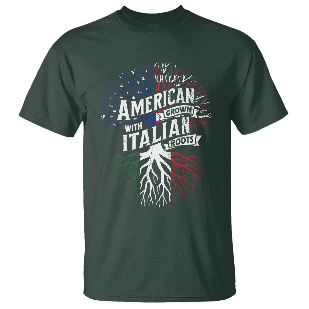 American Grown With Italian Roots T Shirt Family Tree Italy Flag TS11 Dark Forest Green Print Your Wear