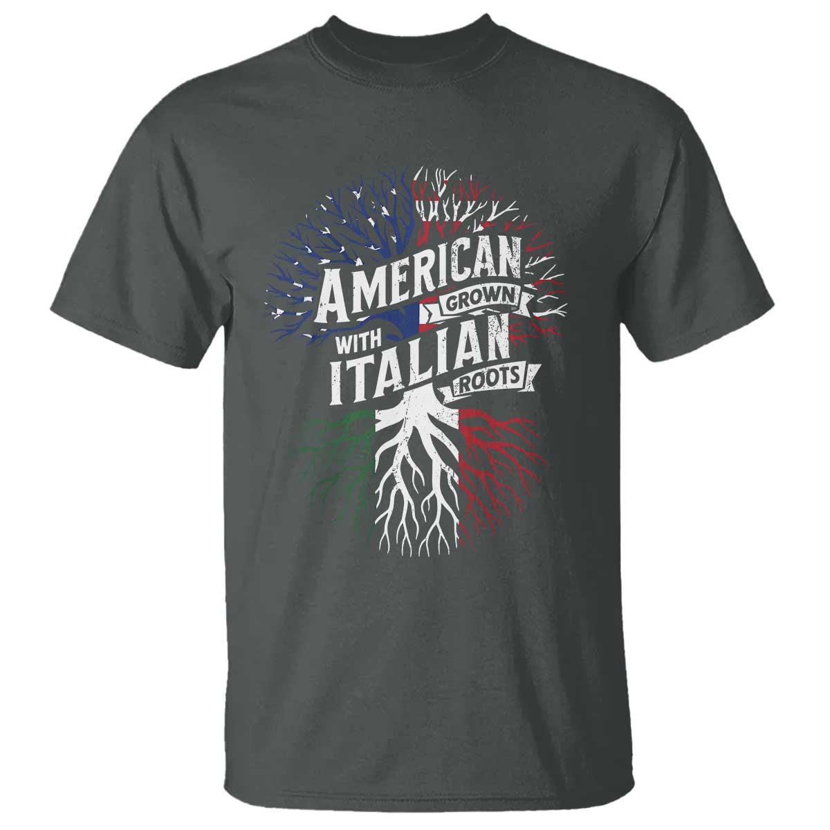 American Grown With Italian Roots T Shirt Family Tree Italy Flag TS11 Dark Heather Print Your Wear