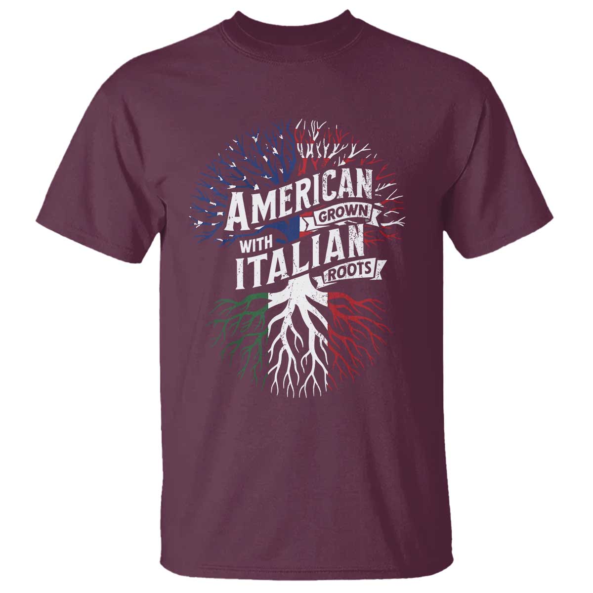 American Grown With Italian Roots T Shirt Family Tree Italy Flag TS11 Maroon Print Your Wear