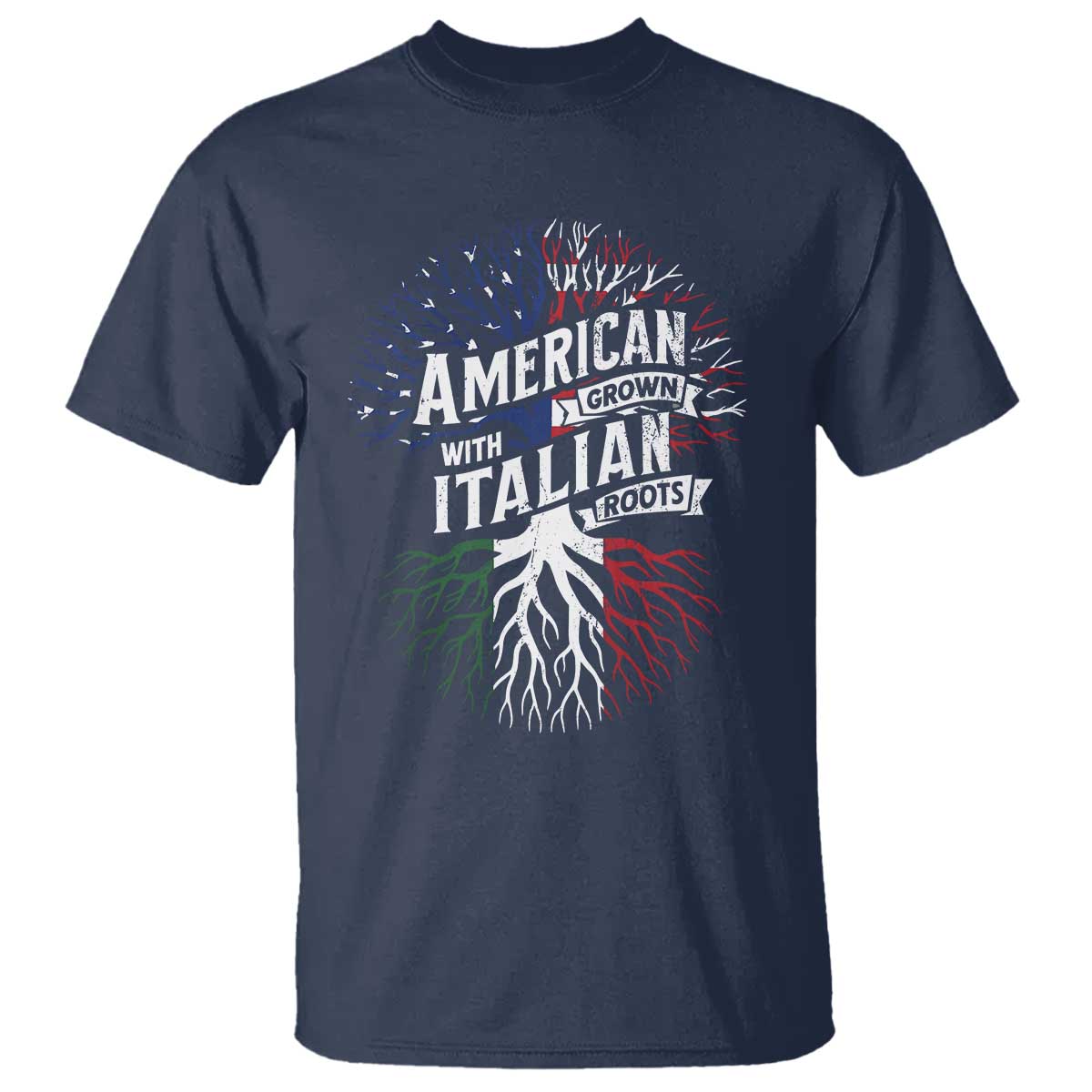 American Grown With Italian Roots T Shirt Family Tree Italy Flag TS11 Navy Print Your Wear