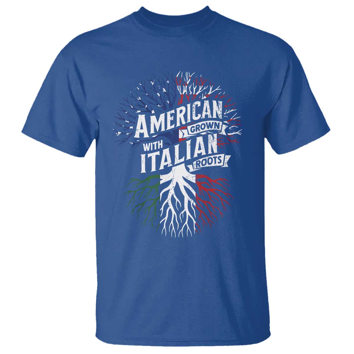 American Grown With Italian Roots T Shirt Family Tree Italy Flag TS11 Royal Blue Print Your Wear