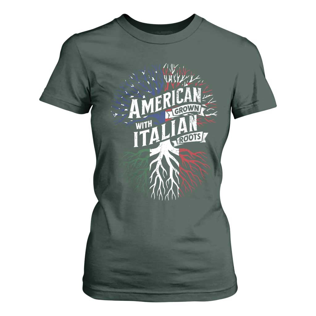 American Grown With Italian Roots T Shirt For Women Family Tree Italy Flag TS11 Dark Forest Green Print Your Wear