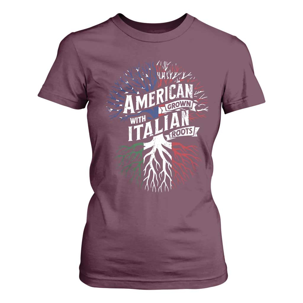 American Grown With Italian Roots T Shirt For Women Family Tree Italy Flag TS11 Maroon Print Your Wear