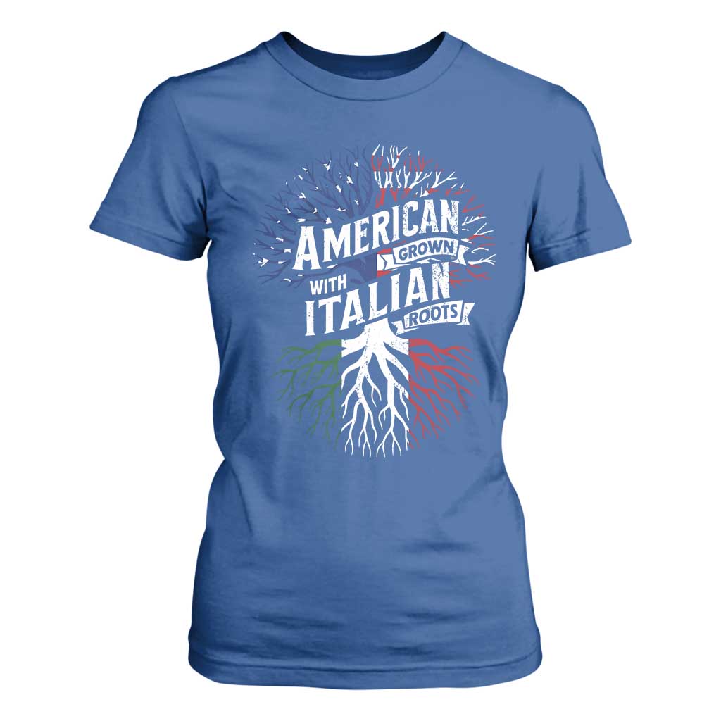 American Grown With Italian Roots T Shirt For Women Family Tree Italy Flag TS11 Royal Blue Print Your Wear