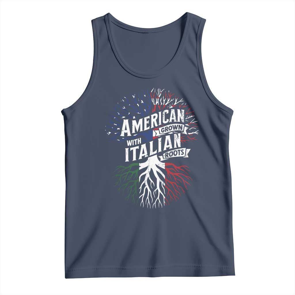 American Grown With Italian Roots Tank Top Family Tree Italy Flag TS11 Navy Print Your Wear