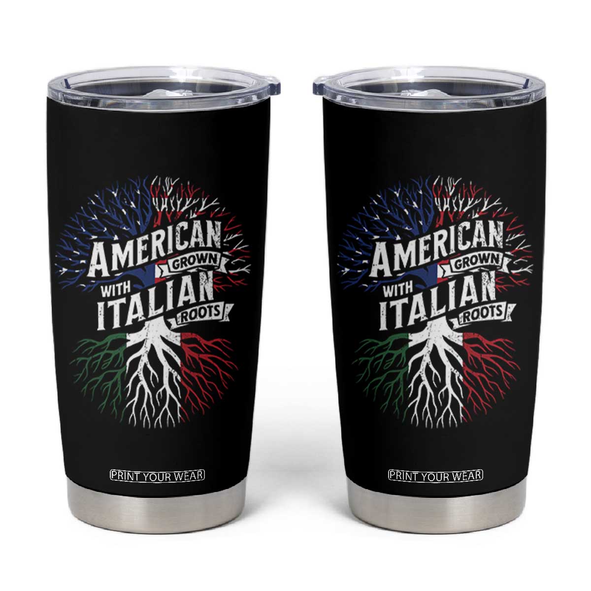 American Grown With Italian Roots Tumbler Cup Family Tree Italy Flag TS11 Black Print Your Wear