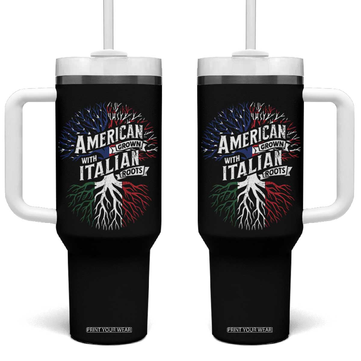 American Grown With Italian Roots Tumbler With Handle Family Tree Italy Flag TS11 One Size: 40 oz Black Print Your Wear