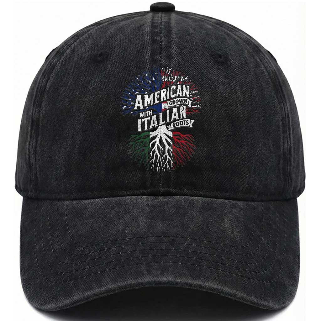 American Grown With Italian Roots Washed Cotton Baseball Cap Family Tree Italy Flag TS11 Print Your Wear
