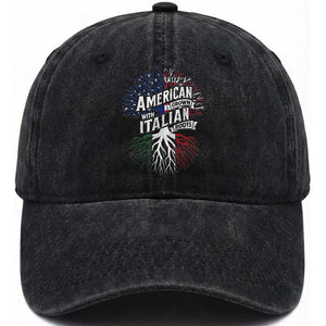 American Grown With Italian Roots Washed Cotton Baseball Cap Family Tree Italy Flag TS11 Print Your Wear