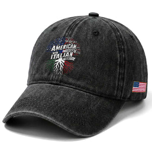 American Grown With Italian Roots Washed Cotton Baseball Cap Family Tree Italy Flag TS11 Print Your Wear