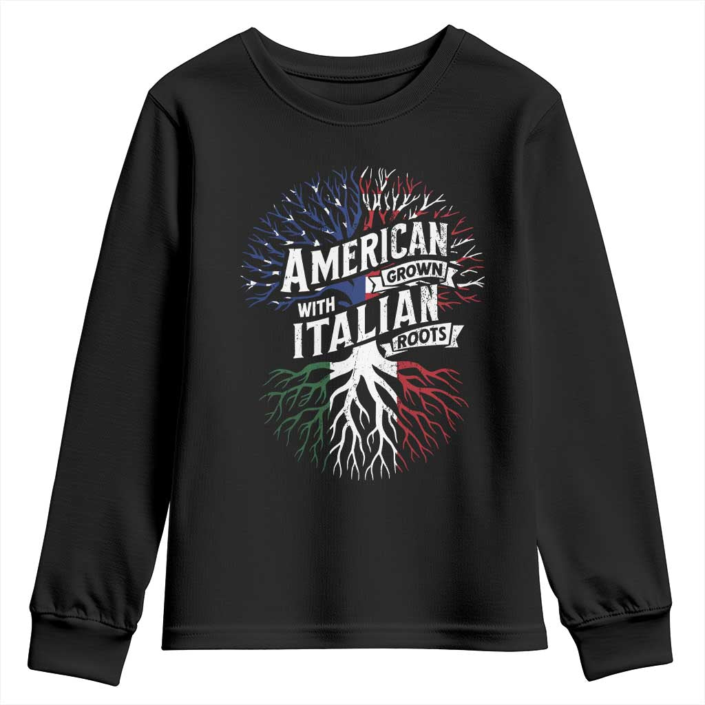 American Grown With Italian Roots Youth Sweatshirt Family Tree Italy Flag TS11 Black Print Your Wear