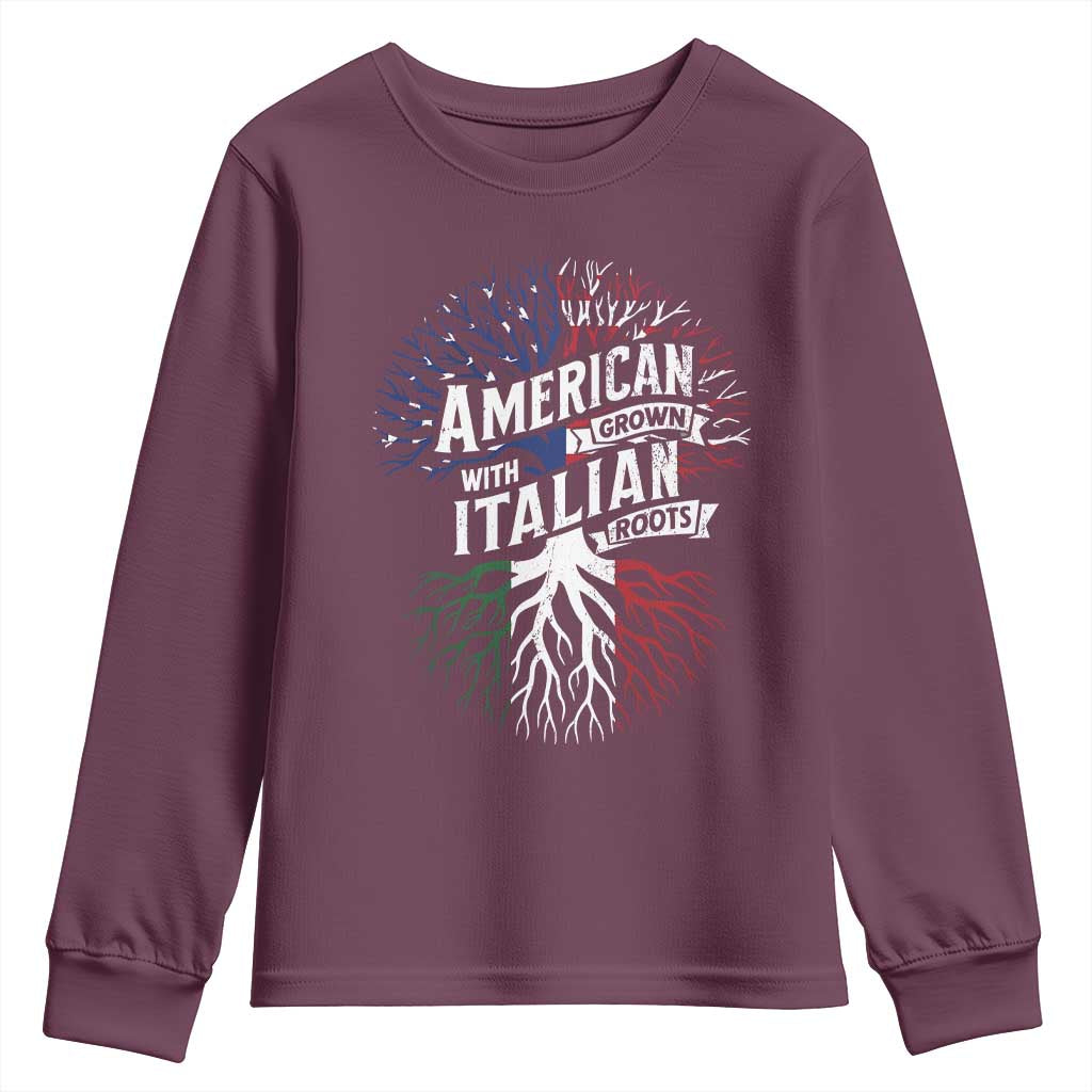 American Grown With Italian Roots Youth Sweatshirt Family Tree Italy Flag TS11 Maroon Print Your Wear