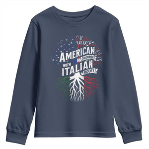 American Grown With Italian Roots Youth Sweatshirt Family Tree Italy Flag TS11 Navy Print Your Wear