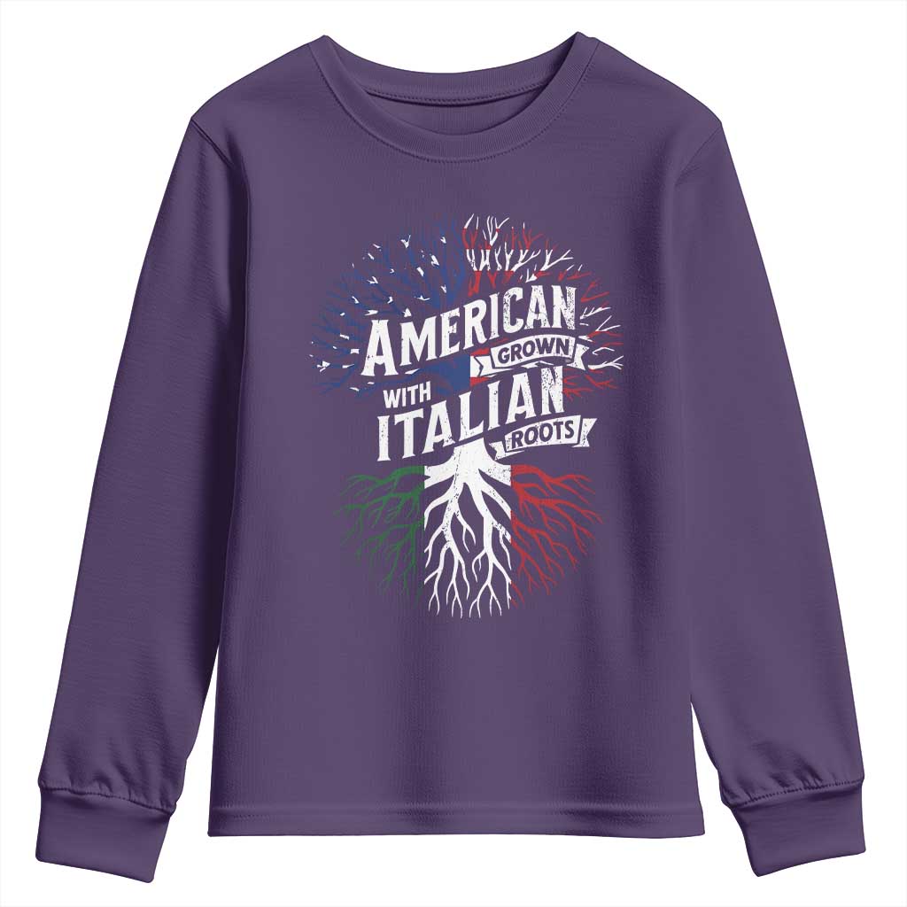 American Grown With Italian Roots Youth Sweatshirt Family Tree Italy Flag TS11 Purple Print Your Wear