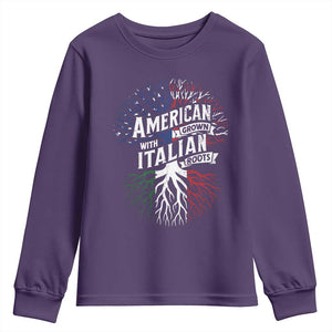 American Grown With Italian Roots Youth Sweatshirt Family Tree Italy Flag TS11 Purple Print Your Wear