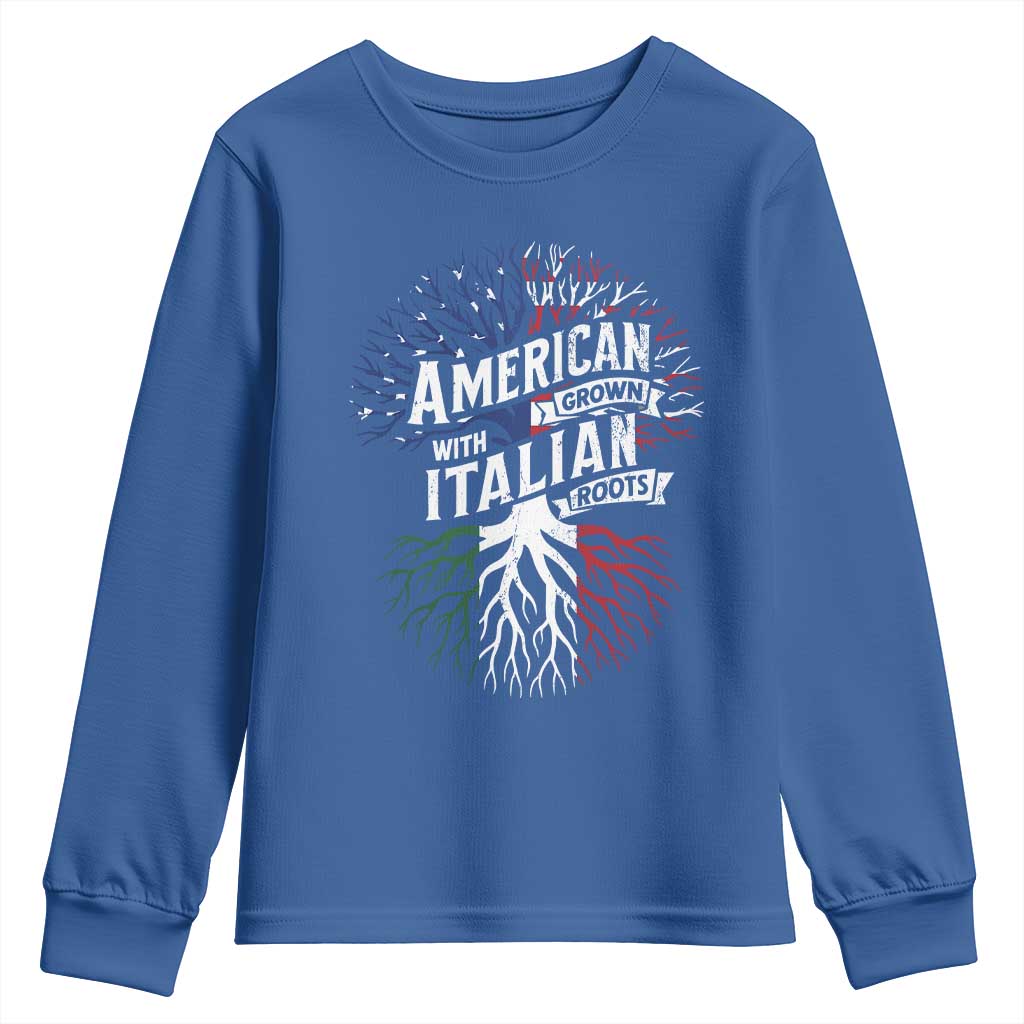 American Grown With Italian Roots Youth Sweatshirt Family Tree Italy Flag TS11 Royal Blue Print Your Wear