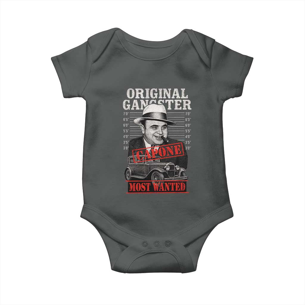 Original Gangster Most Wanted Al Capone Baby Onesie Italian American Mafia TS11 Dark Heather Print Your Wear