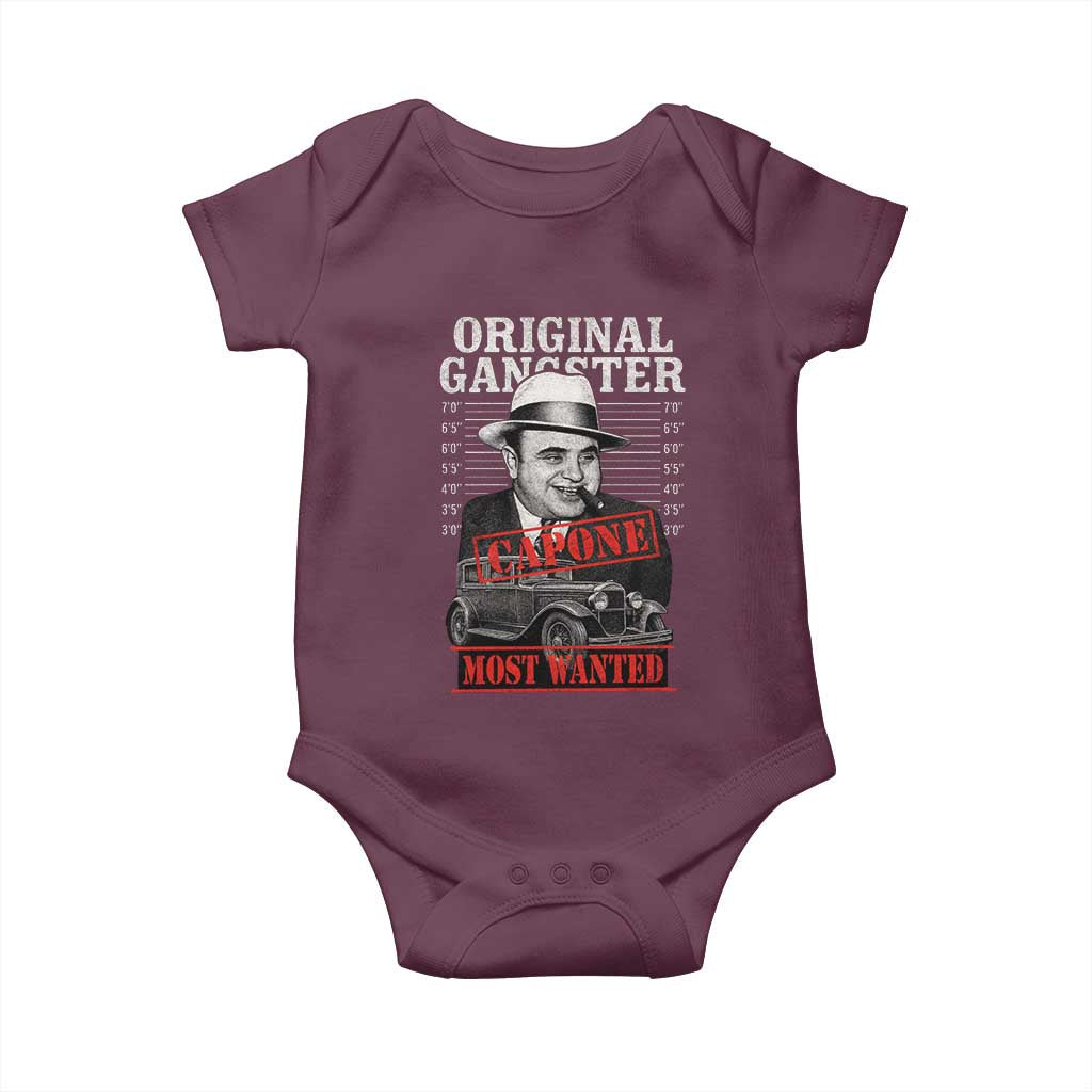 Original Gangster Most Wanted Al Capone Baby Onesie Italian American Mafia TS11 Maroon Print Your Wear