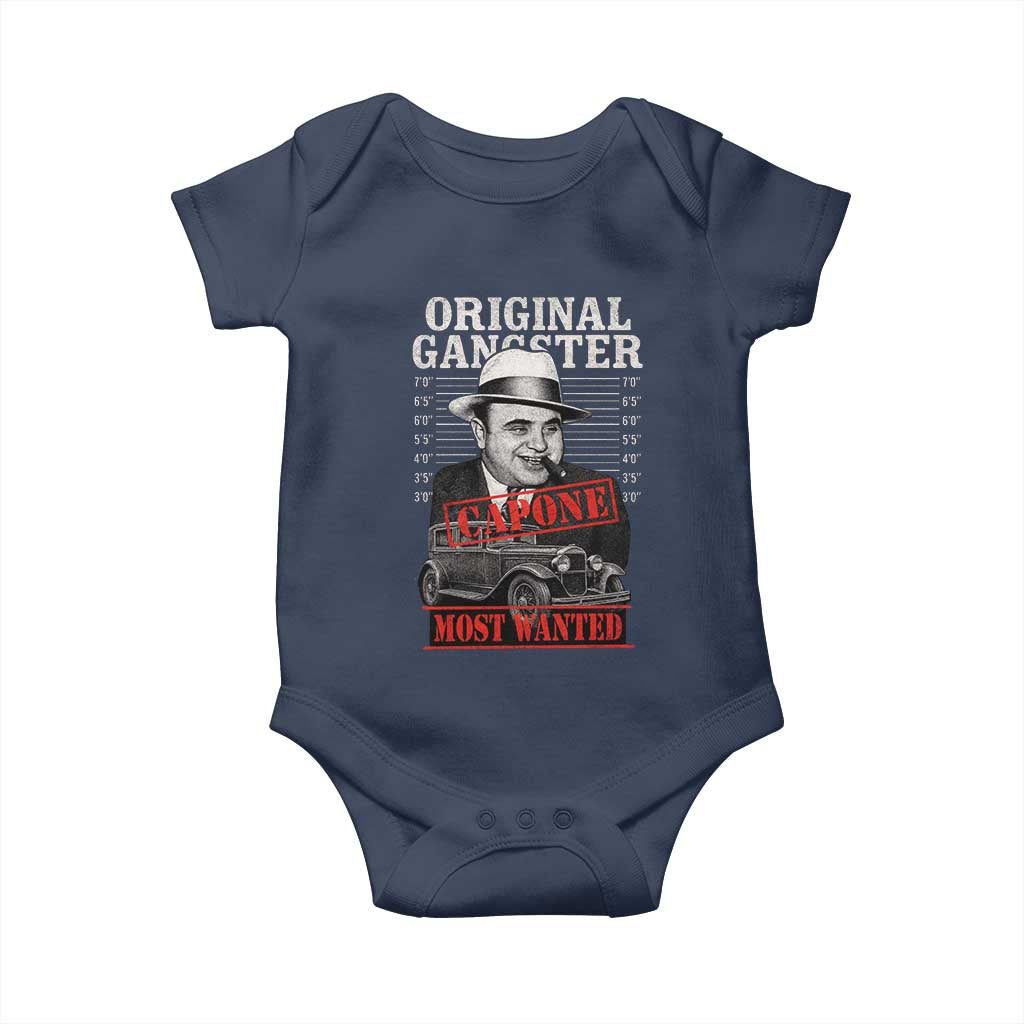 Original Gangster Most Wanted Al Capone Baby Onesie Italian American Mafia TS11 Navy Print Your Wear