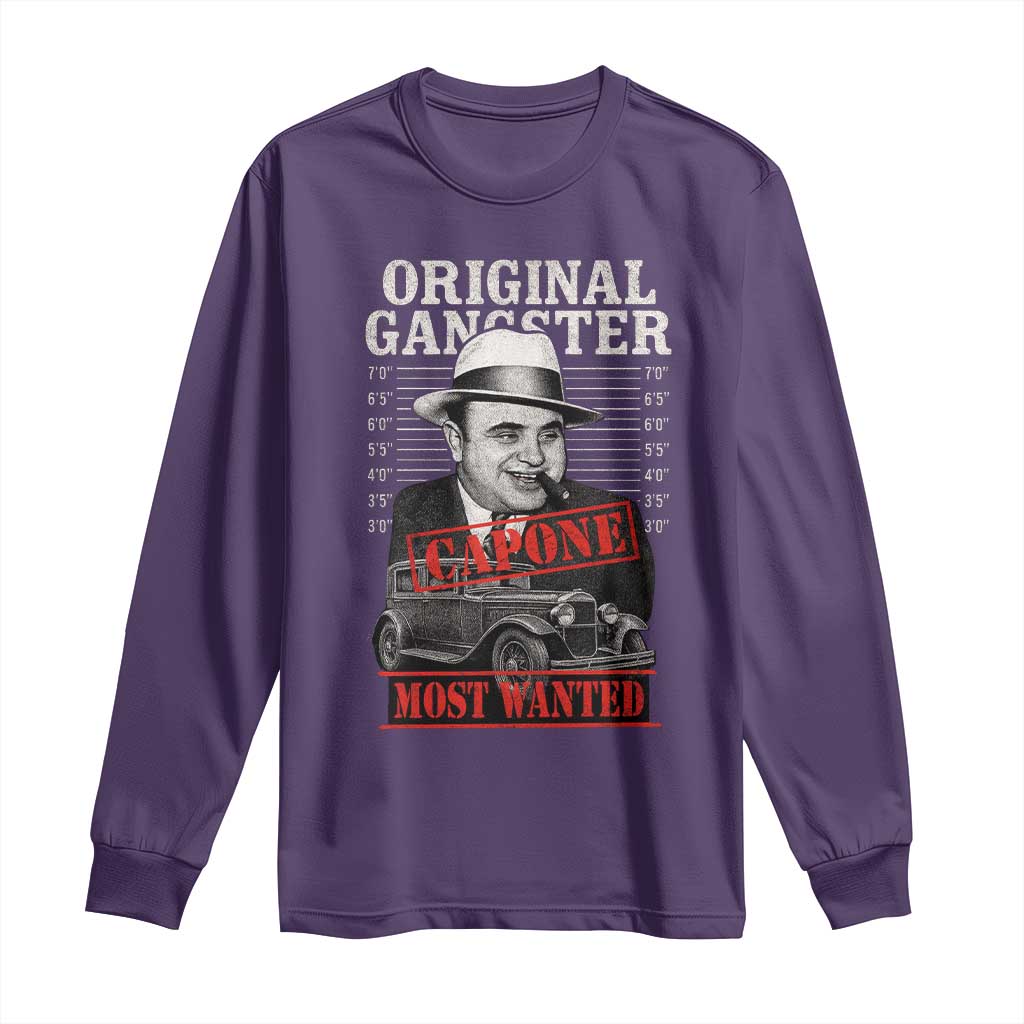 Original Gangster Most Wanted Al Capone Long Sleeve Shirt Italian American Mafia TS11 Purple Print Your Wear