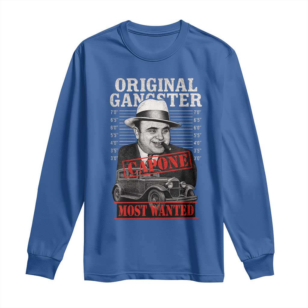 Original Gangster Most Wanted Al Capone Long Sleeve Shirt Italian American Mafia TS11 Royal Blue Print Your Wear