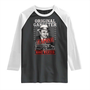 Original Gangster Most Wanted Al Capone Raglan Shirt Italian American Mafia TS11 Black White Print Your Wear
