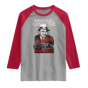 Original Gangster Most Wanted Al Capone Raglan Shirt Italian American Mafia TS11 Sport Gray Red Print Your Wear