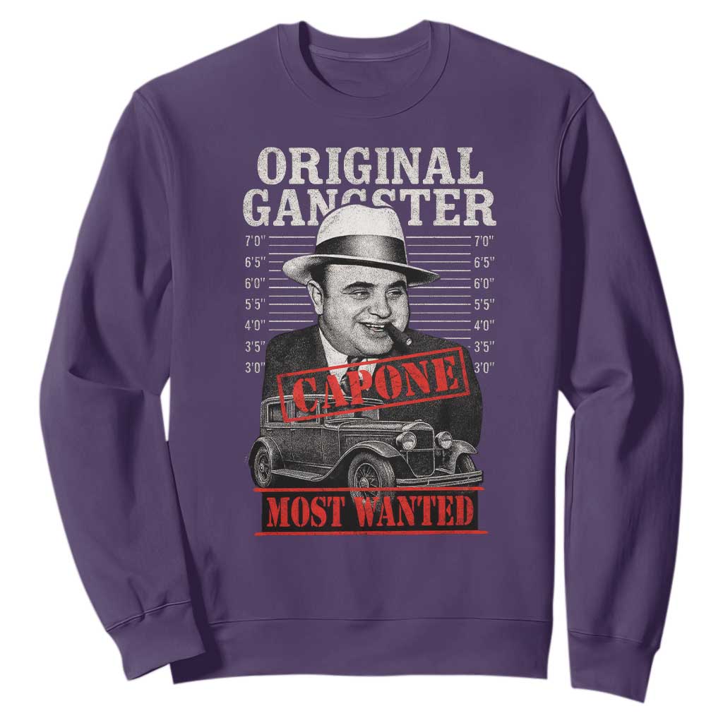 Original Gangster Most Wanted Al Capone Sweatshirt Italian American Mafia TS11 Purple Print Your Wear