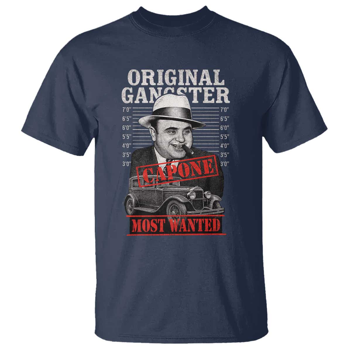 Original Gangster Most Wanted Al Capone T Shirt Italian American Mafia TS11 Navy Print Your Wear