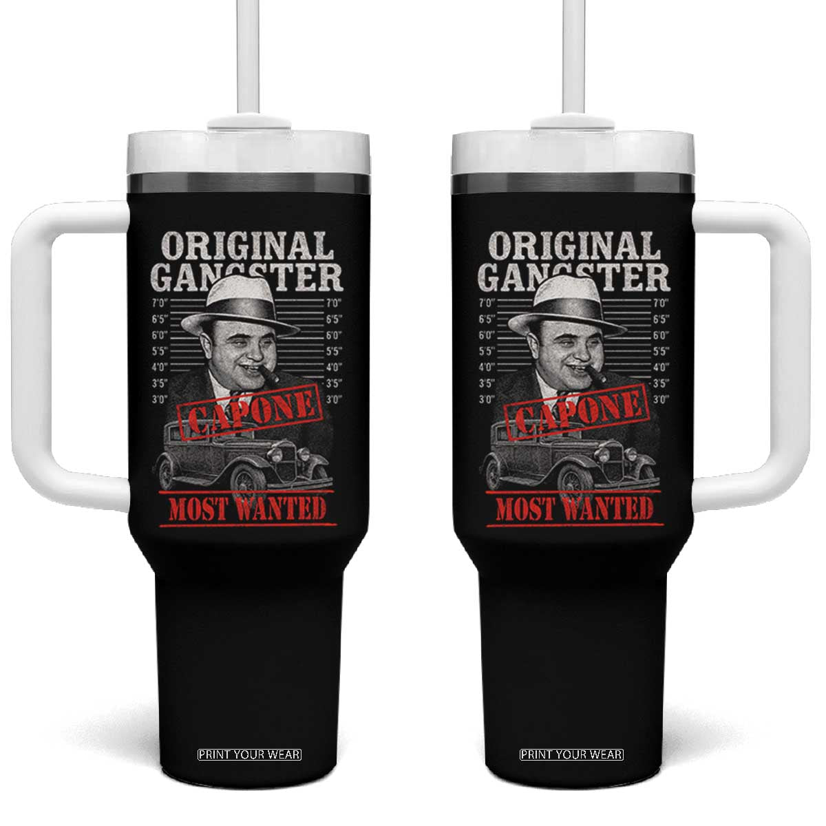 Original Gangster Most Wanted Al Capone Tumbler With Handle Italian American Mafia TS11 One Size: 40 oz Black Print Your Wear