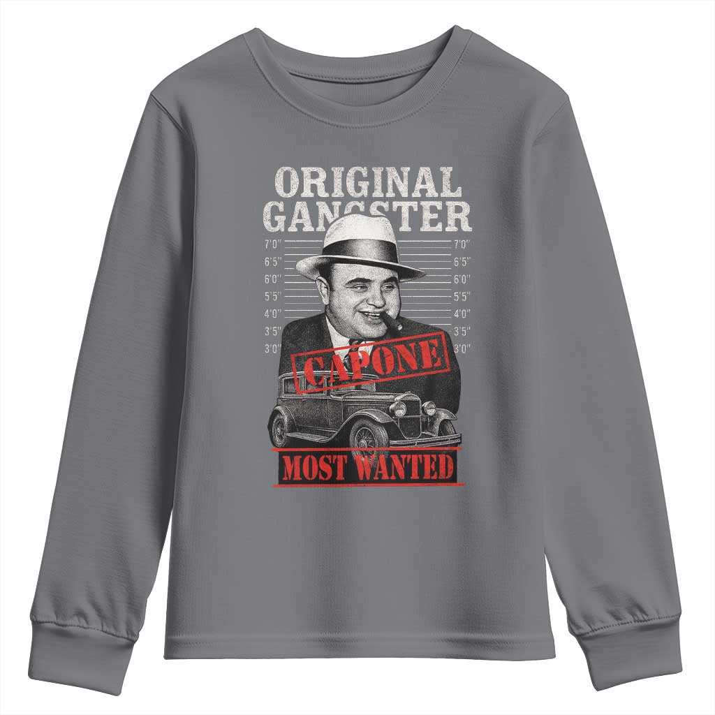 Original Gangster Most Wanted Al Capone Youth Sweatshirt Italian American Mafia TS11 Charcoal Print Your Wear