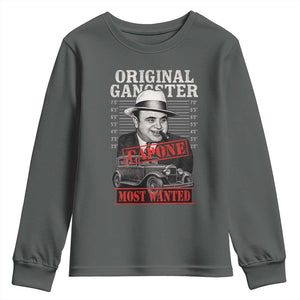Original Gangster Most Wanted Al Capone Youth Sweatshirt Italian American Mafia TS11 Dark Heather Print Your Wear