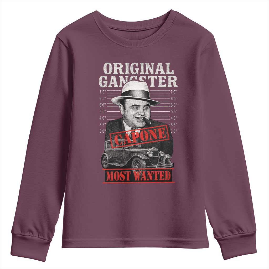 Original Gangster Most Wanted Al Capone Youth Sweatshirt Italian American Mafia TS11 Maroon Print Your Wear