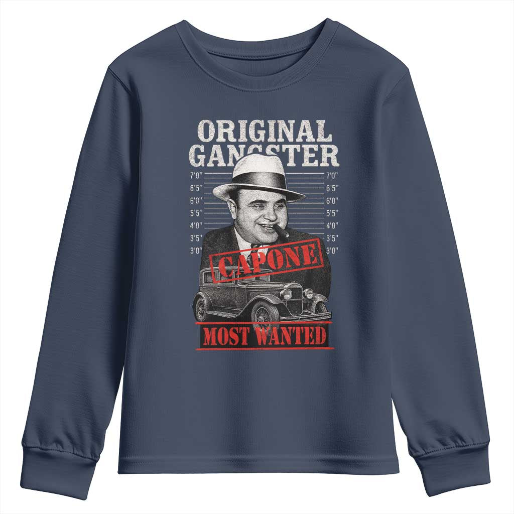 Original Gangster Most Wanted Al Capone Youth Sweatshirt Italian American Mafia TS11 Navy Print Your Wear