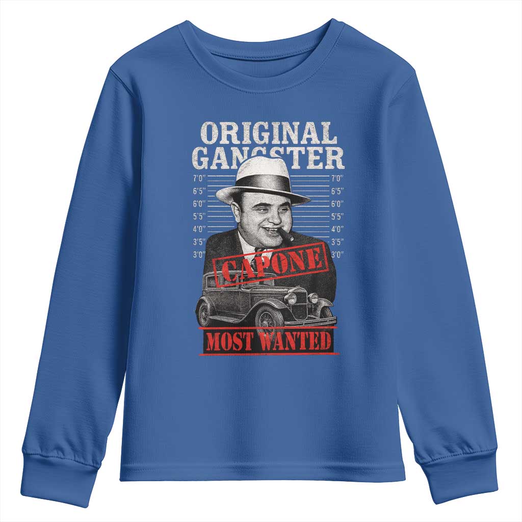 Original Gangster Most Wanted Al Capone Youth Sweatshirt Italian American Mafia TS11 Royal Blue Print Your Wear