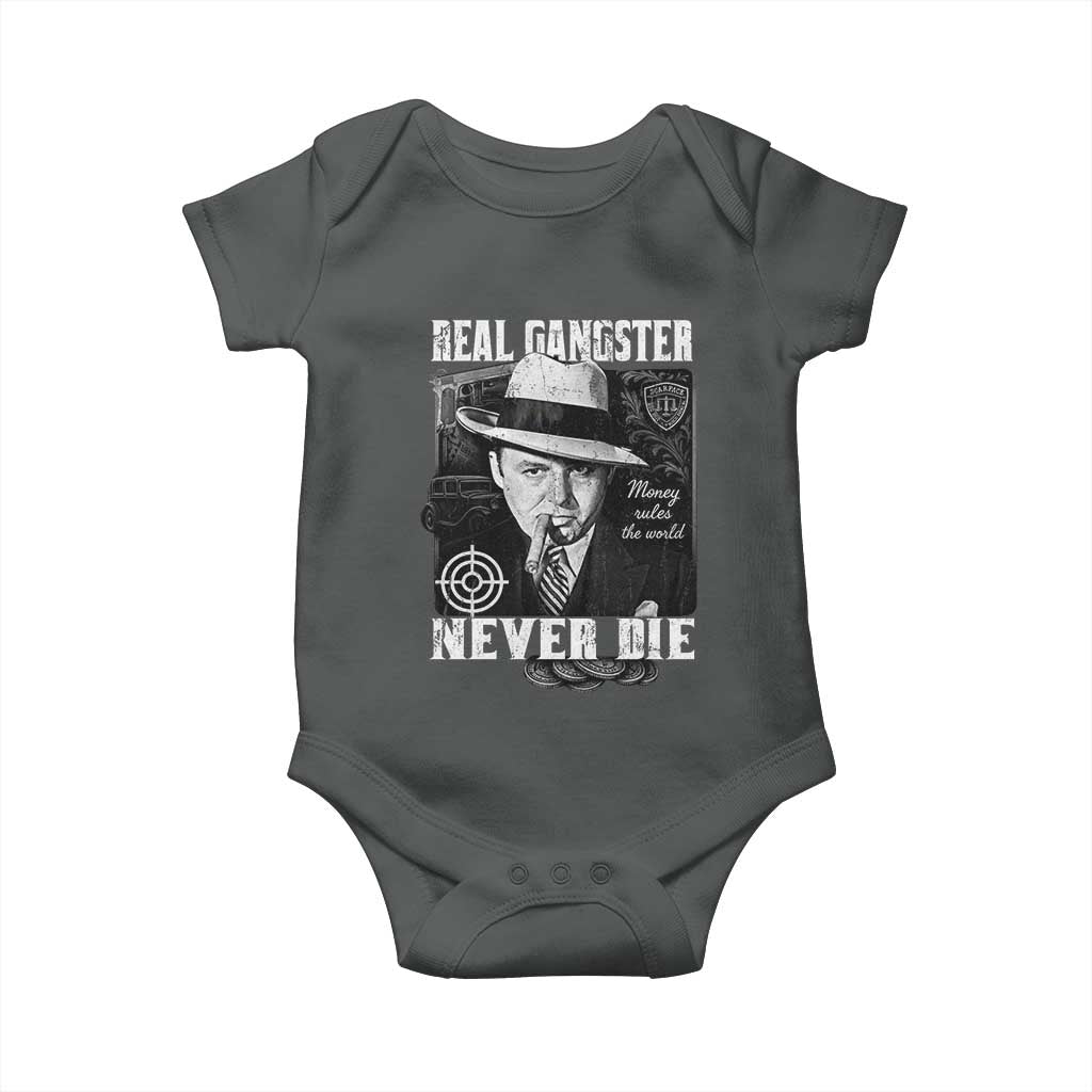 Al Capone Baby Onesie Real Ganster Never Die Italian American Mafia TS11 Dark Heather Print Your Wear