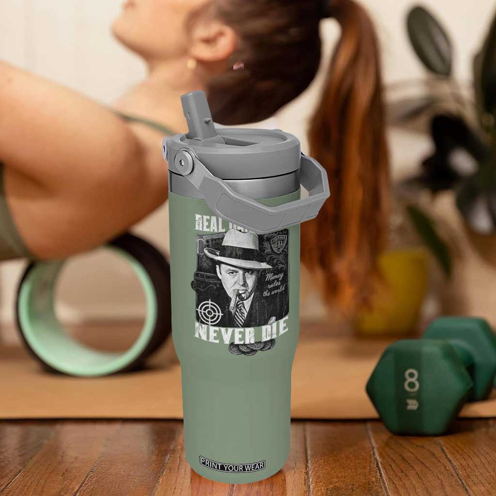 Al Capone Flip Straw Tumbler Real Ganster Never Die Italian American Mafia TS11 One Size: 30 oz Moss Green Print Your Wear