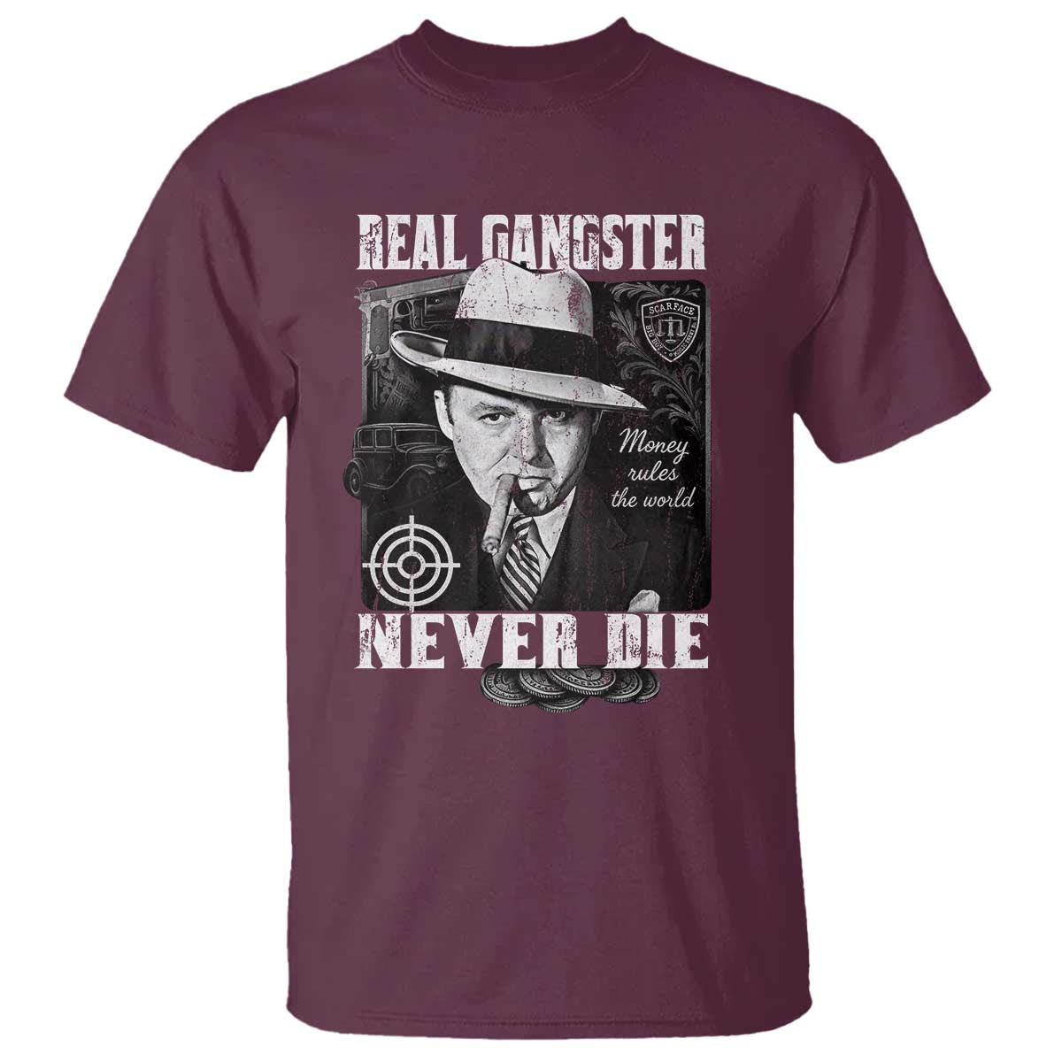 Al Capone T Shirt Real Ganster Never Die Italian American Mafia TS11 Maroon Print Your Wear