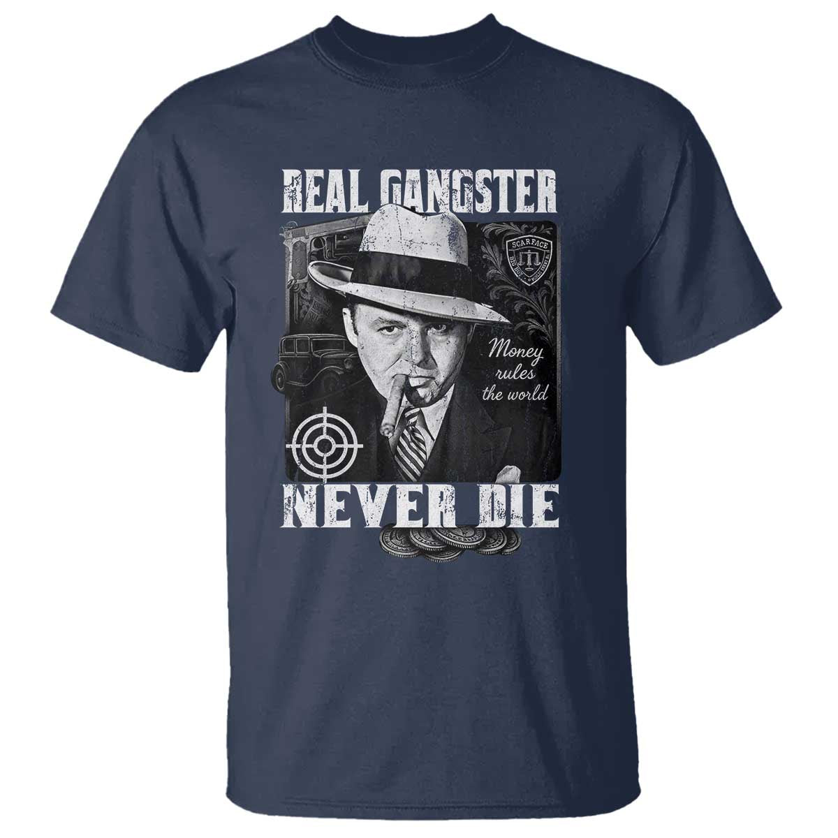 Al Capone T Shirt Real Ganster Never Die Italian American Mafia TS11 Navy Print Your Wear