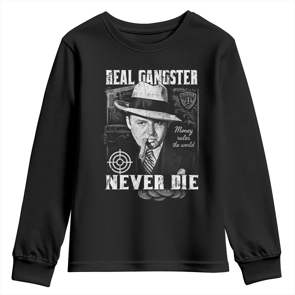 Al Capone Youth Sweatshirt Real Ganster Never Die Italian American Mafia TS11 Black Print Your Wear