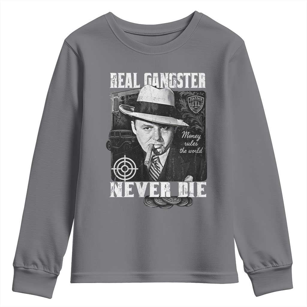 Al Capone Youth Sweatshirt Real Ganster Never Die Italian American Mafia TS11 Charcoal Print Your Wear