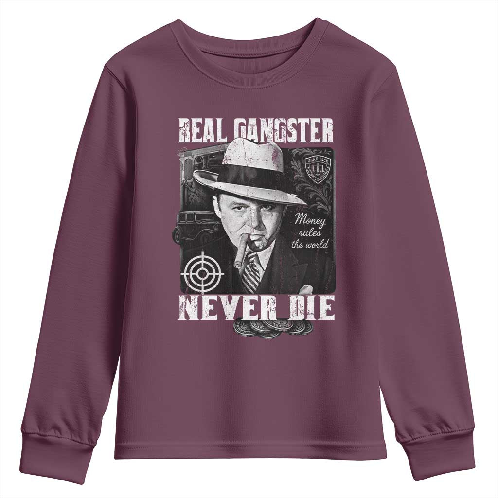 Al Capone Youth Sweatshirt Real Ganster Never Die Italian American Mafia TS11 Maroon Print Your Wear