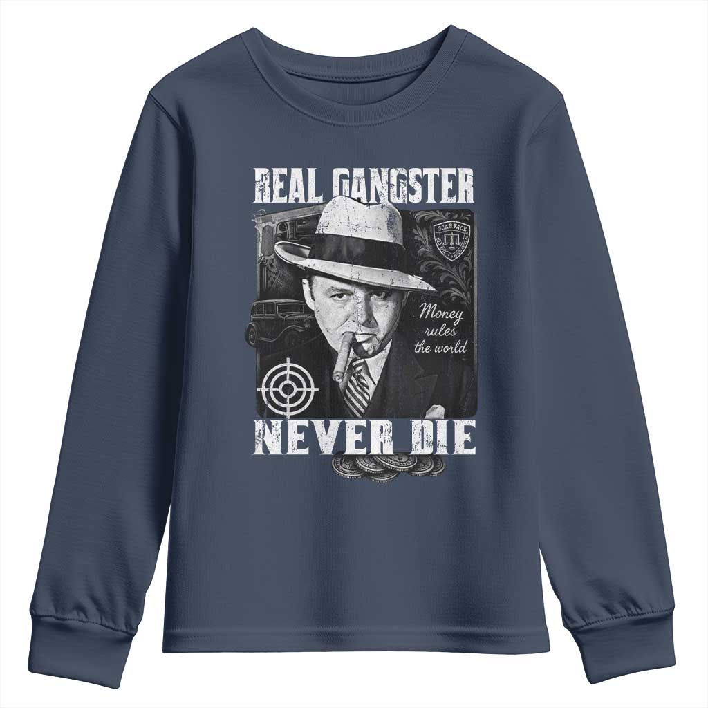 Al Capone Youth Sweatshirt Real Ganster Never Die Italian American Mafia TS11 Navy Print Your Wear