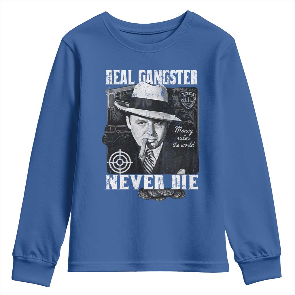 Al Capone Youth Sweatshirt Real Ganster Never Die Italian American Mafia TS11 Royal Blue Print Your Wear