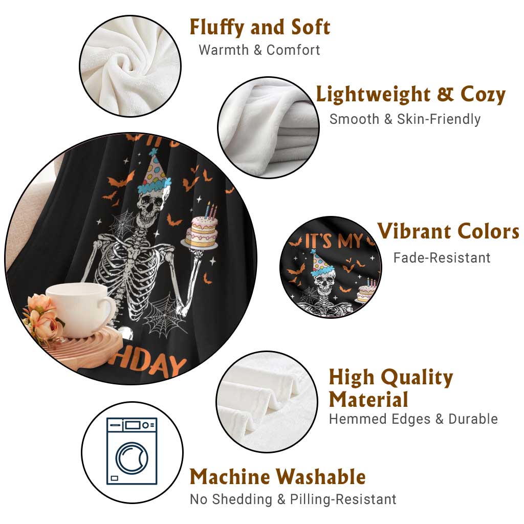 Funny Halloween Birthday Throw Blanket Its My Bday Skeleton Cake Party TS11 Print Your Wear