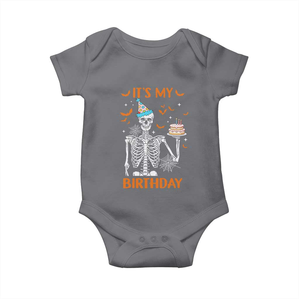 Funny Halloween Birthday Baby Onesie Its My Bday Skeleton Cake Party TS11 Charcoal Print Your Wear