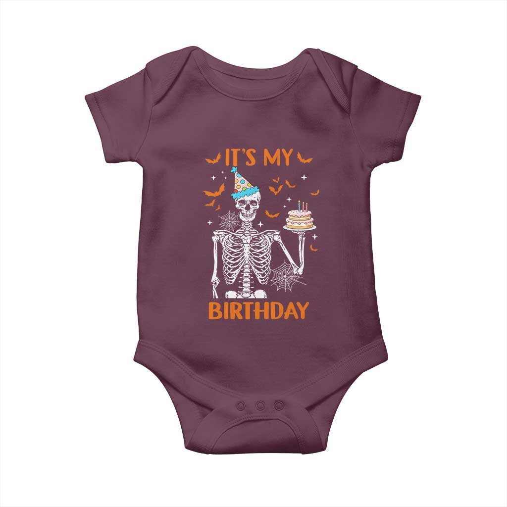 Funny Halloween Birthday Baby Onesie Its My Bday Skeleton Cake Party TS11 Maroon Print Your Wear
