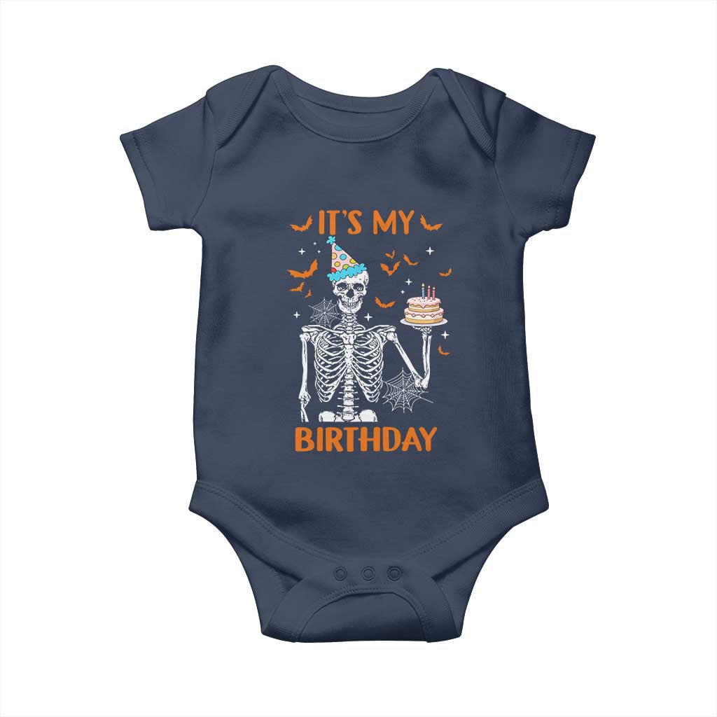 Funny Halloween Birthday Baby Onesie Its My Bday Skeleton Cake Party TS11 Navy Print Your Wear