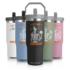 Funny Halloween Birthday Flip Straw Tumbler Its My Bday Skeleton Cake Party TS11 Print Your Wear